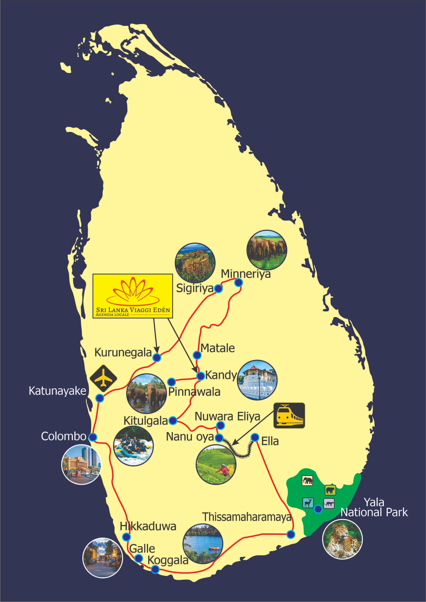 Mappa del tour dello Sri Lanka