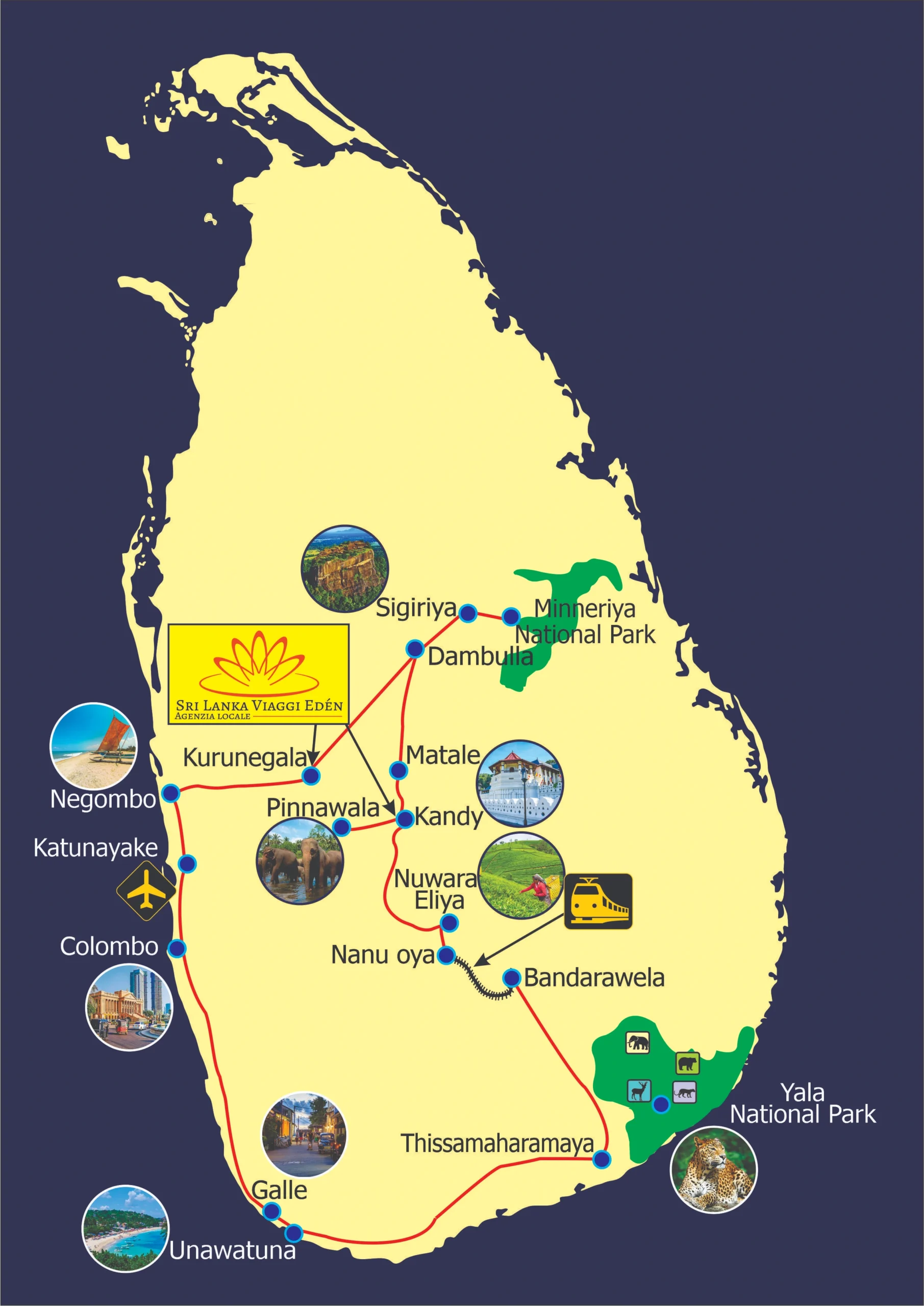 Mappa del tour dello Sri Lanka