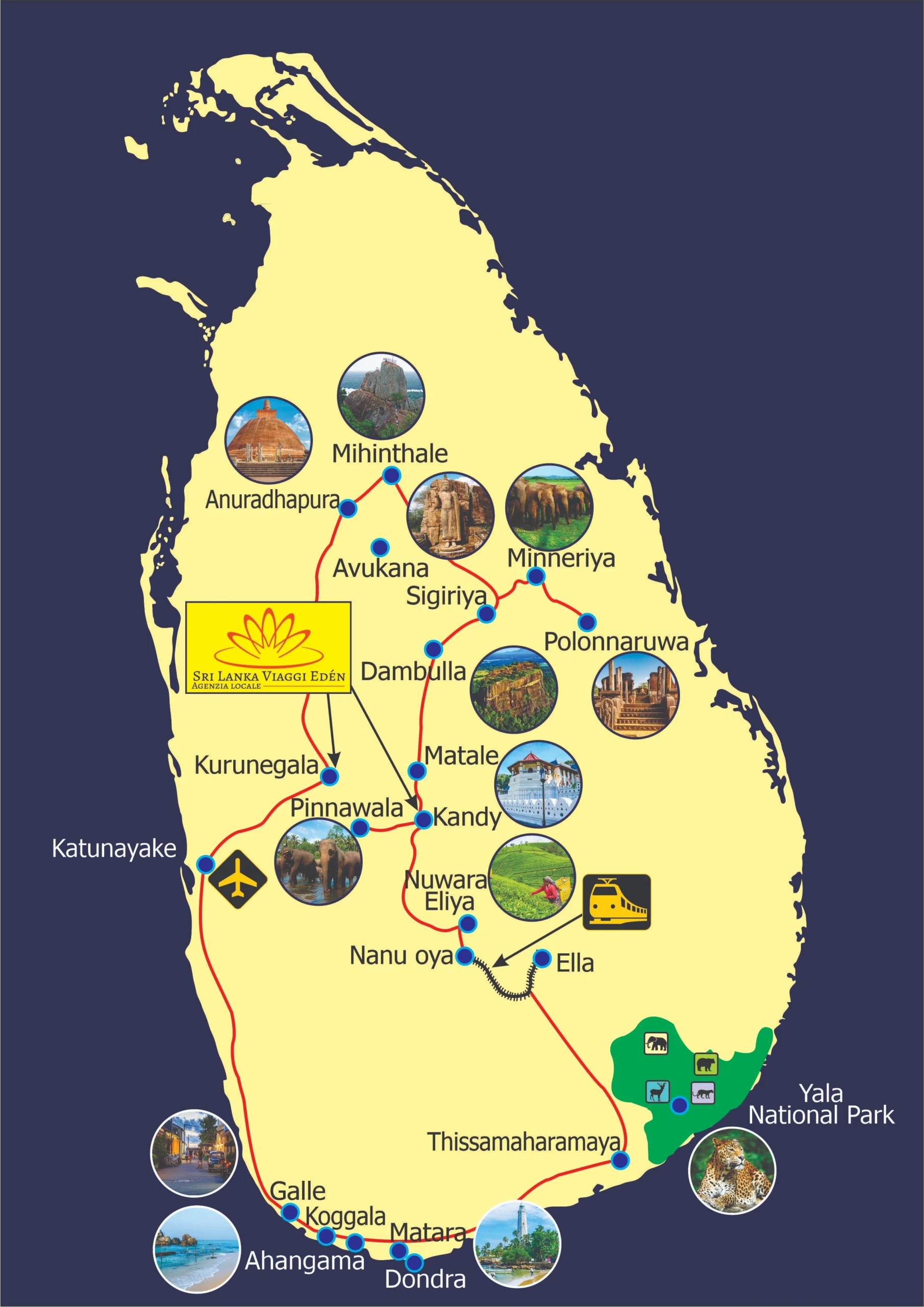 Mappa del tour in Sri Lanka