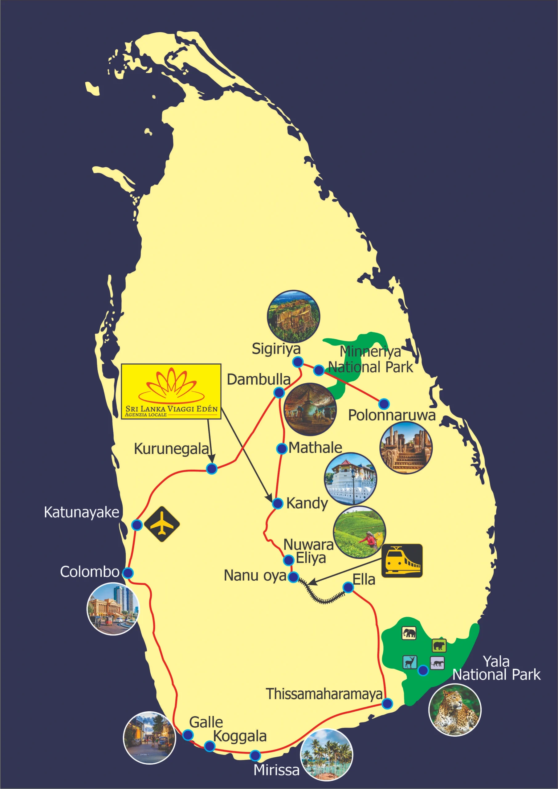 Mappa del tour dello Sri Lanka